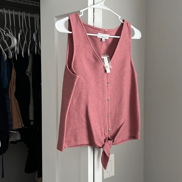 Madewell Pink V-Neck Button Up Tank Top, NWT - Picture 2 of 6